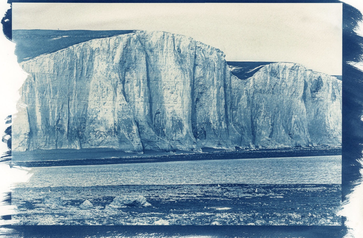 cyantype hand printed photograph of Seven Sisters coast line Sussex
