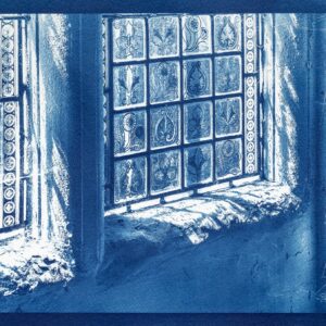 hand-printed cyanotype of Tudor window at Southover Grange, Lewes