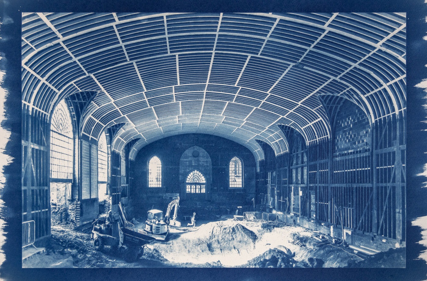 hand-printed cyanotype of Brighton Dome Corn Exchange refurb